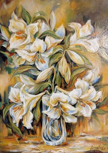 Ζωγραφική με τίτλο "Mutters Blumen" από Anna, Αυθεντικά έργα τέχνης, Λάδι