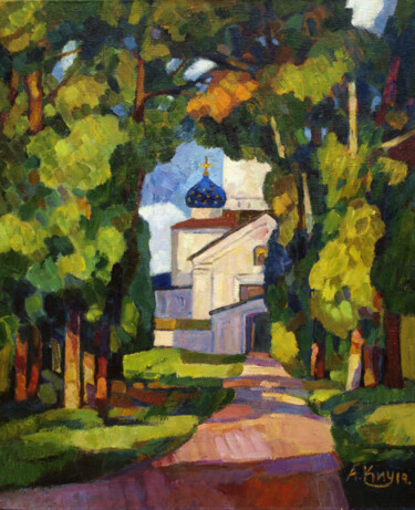 Pintura intitulada "White monastery" por Andrei Kioresku, Obras de arte originais, Óleo