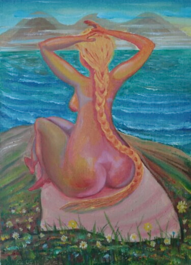 Картина под названием "La chica sentada en…" - Andrei Klenov, Подлинное произведение искусства, Масло