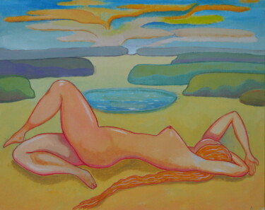 Painting titled "Nude model in nature" by Andrei Klenov, Original Artwork, Oil