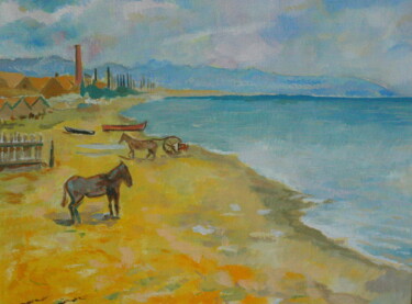 Pintura titulada ""Playa de Barcelone…" por Andrei Klenov, Obra de arte original, Oleo