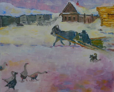 Painting titled ""Village street"" by Andrei Klenov, Original Artwork, Oil
