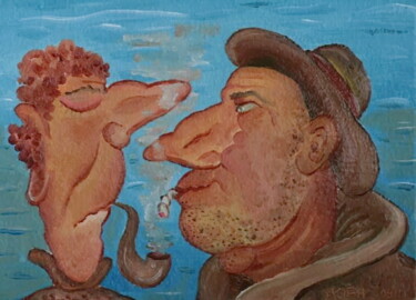 Malerei mit dem Titel "Les fumeurs" von Andrei Klenov, Original-Kunstwerk, Öl