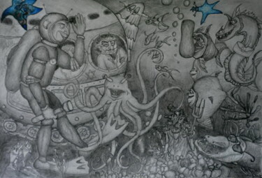 Dessin intitulée "undersea world" par Andrei Klenov, Œuvre d'art originale, Crayon
