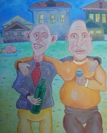 Pittura intitolato "let's drink" da Andrei Klenov, Opera d'arte originale, Olio