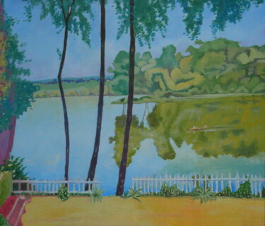 Pintura intitulada "White fence in Pois…" por Andrei Klenov, Obras de arte originais, Óleo