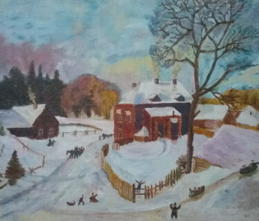 Painting titled "Pink winter" by Andrei Klenov, Original Artwork, Oil