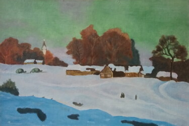 Painting titled "Winter evening" by Andrei Klenov, Original Artwork, Oil