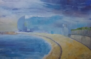 Картина под названием "La Playa de Barcelo…" - Andrei Klenov, Подлинное произведение искусства, Масло
