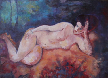 Malerei mit dem Titel "The orange blanket" von Andrei Klenov, Original-Kunstwerk, Öl
