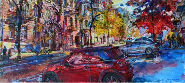 Painting titled "Old Kiev, autumn" by Andrei Kutsachenko, Original Artwork, Oil Mounted on Wood Stretcher frame