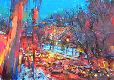 Картина под названием "Night city" - Андрей Куцаченко, Подлинное произведение искусства, Масло Установлен на Деревянная рама…