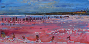 Pintura titulada "Pink salt lake" por Andrei Kutsachenko, Obra de arte original, Oleo Montado en Bastidor de camilla de made…
