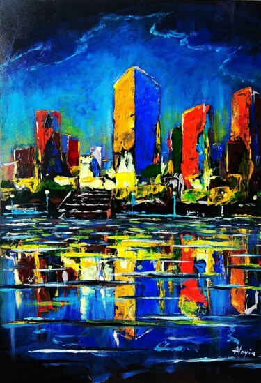 Painting titled "City trip2" by Andrei Novik, Original Artwork, Acrylic Mounted on Wood Stretcher frame