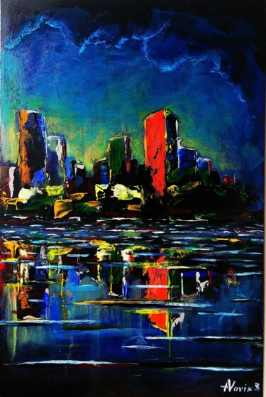 Painting titled "City trip3" by Andrei Novik, Original Artwork, Acrylic Mounted on Wood Stretcher frame