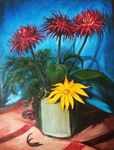 Картина под названием "Цветы" - Andrei Novik, Подлинное произведение искусства, Масло Установлен на Деревянная рама для носи…