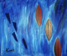 Peinture intitulée "Листья на голубом" par Andrei Poliakov, Œuvre d'art originale