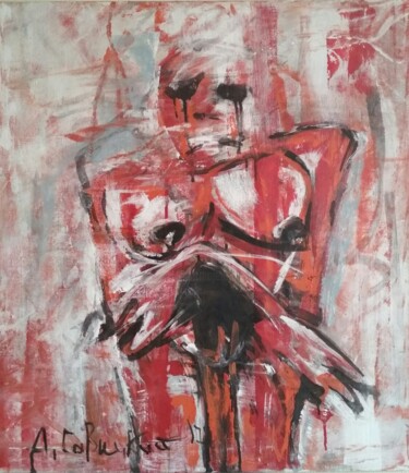 Картина под названием "Дзяучына з птушкай" - Андрей Савицкий, Подлинное произведение искусства, Масло