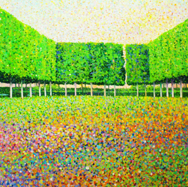 Painting titled "City park" by Andrei Sitsko, Original Artwork, Oil Mounted on Wood Stretcher frame