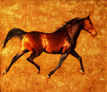 Painting titled "Gold" by Andrei Sitsko, Original Artwork, Oil Mounted on Wood Stretcher frame