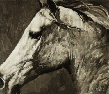 Painting titled "Black and White ser…" by Andrei Sitsko, Original Artwork, Oil Mounted on Wood Stretcher frame