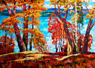 Peinture intitulée "A big river" par Andrei Sitsko, Œuvre d'art originale, Huile Monté sur Châssis en bois