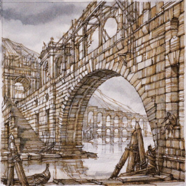 Pittura intitolato "The Bridge" da Andrei Svistunov, Opera d'arte originale, Acquarello