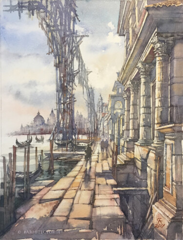Pintura intitulada "The Promenade" por Andrei Svistunov, Obras de arte originais, Aquarela