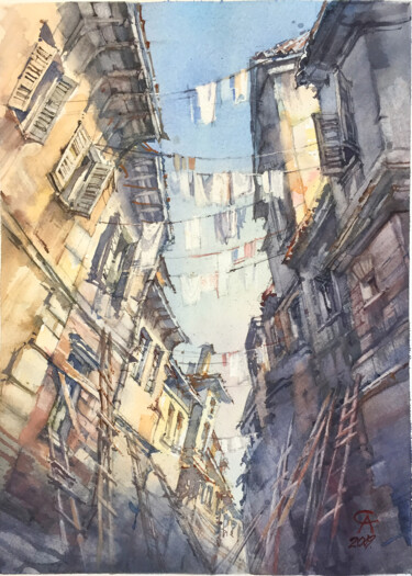 Pintura intitulada "Walls to the sky" por Andrei Svistunov, Obras de arte originais, Aquarela