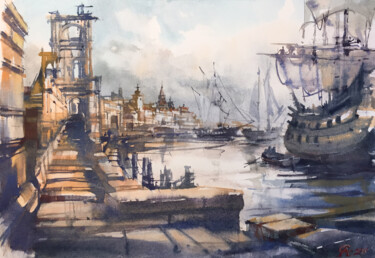 Painting titled "Before sailing. Fro…" by Andrei Svistunov, Original Artwork, Watercolor