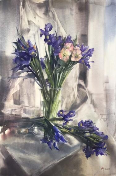 Painting titled "Irises" by Andrei Svistunov, Original Artwork, Watercolor