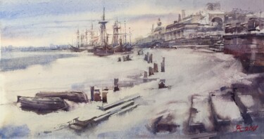 Painting titled "Snow and ice in the…" by Andrei Svistunov, Original Artwork, Watercolor