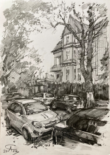 Painting titled "On the quiet street…" by Andrei Svistunov, Original Artwork, Graphite