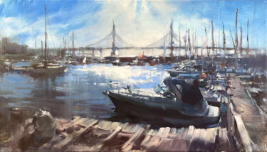 Painting titled "Yacht club on the P…" by Andrei Svistunov, Original Artwork, Oil