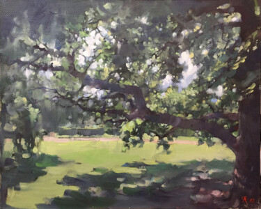 Painting titled "In the shade of oak" by Andrei Svistunov, Original Artwork, Oil
