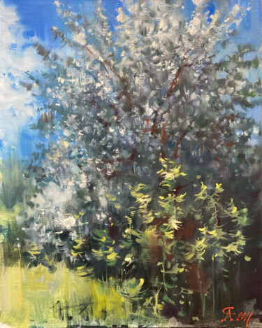 Painting titled "Near a flowering ap…" by Andrei Svistunov, Original Artwork, Oil