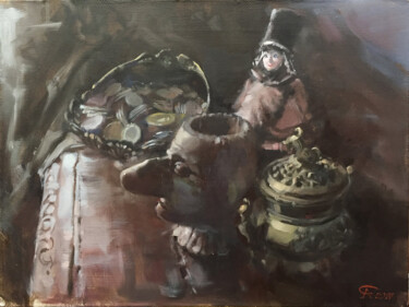 Pintura titulada "Still life with coi…" por Andrei Svistunov, Obra de arte original, Oleo