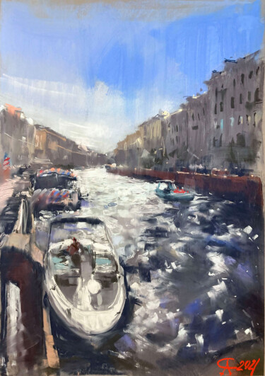 Malerei mit dem Titel "On the Moika river" von Andrei Svistunov, Original-Kunstwerk, Pastell