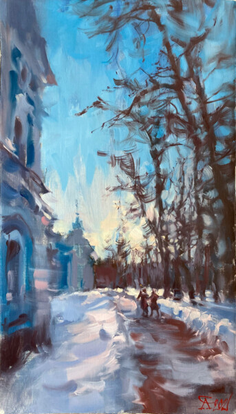 Pintura intitulada "Winter sun. Oil on…" por Andrei Svistunov, Obras de arte originais, Óleo