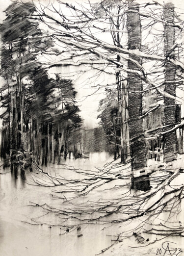 Drawing titled "Grunewald. And once…" by Andrei Svistunov, Original Artwork, Charcoal