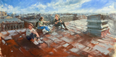 Peinture intitulée "On the roof" par Andrei Svistunov, Œuvre d'art originale, Huile