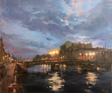 Painting titled "Evening in the city…" by Andrei Svistunov, Original Artwork, Oil