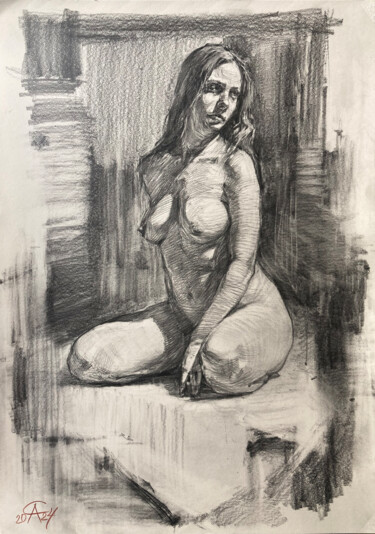 Desenho intitulada "Nude model №5 in Be…" por Andrei Svistunov, Obras de arte originais, Lápis