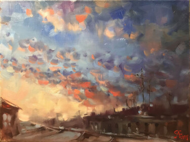 Pittura intitolato "Windy sky" da Andrei Svistunov, Opera d'arte originale, Olio