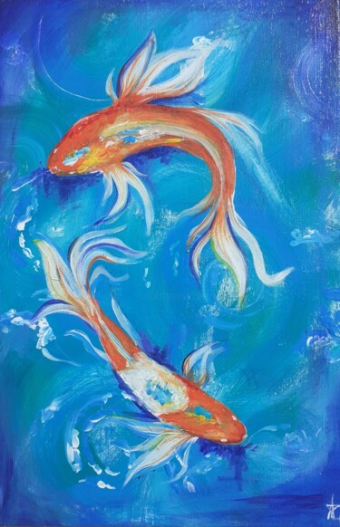 Pintura titulada "Peixes" por Andreia Garraia, Obra de arte original, Acrílico