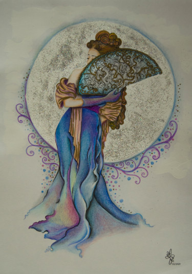 Рисунок под названием "Midnight Dance" - Andreia Arrais, Подлинное произведение искусства, Карандаш