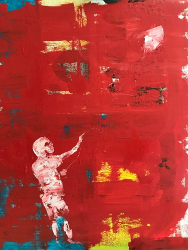 Peinture intitulée "Flying a red kite" par Andrei Makarov, Œuvre d'art originale, Huile Monté sur Châssis en bois