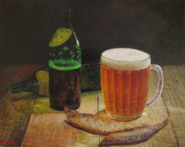 Картина под названием "Пиво и рыба." - Андрей Абрамов (Андрей Люмес), Подлинное произведение искусства, Масло