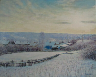 Картина под названием "Зима в деревне" - Андрей Абрамов (Андрей Люмес), Подлинное произведение искусства, Масло