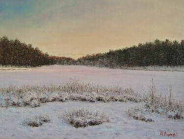 Картина под названием "Озеро зимой" - Андрей Абрамов (Андрей Люмес), Подлинное произведение искусства, Масло